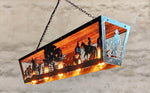 Rustic Western Ceiling Light Fixture with Cowboys and Cattle Lighting