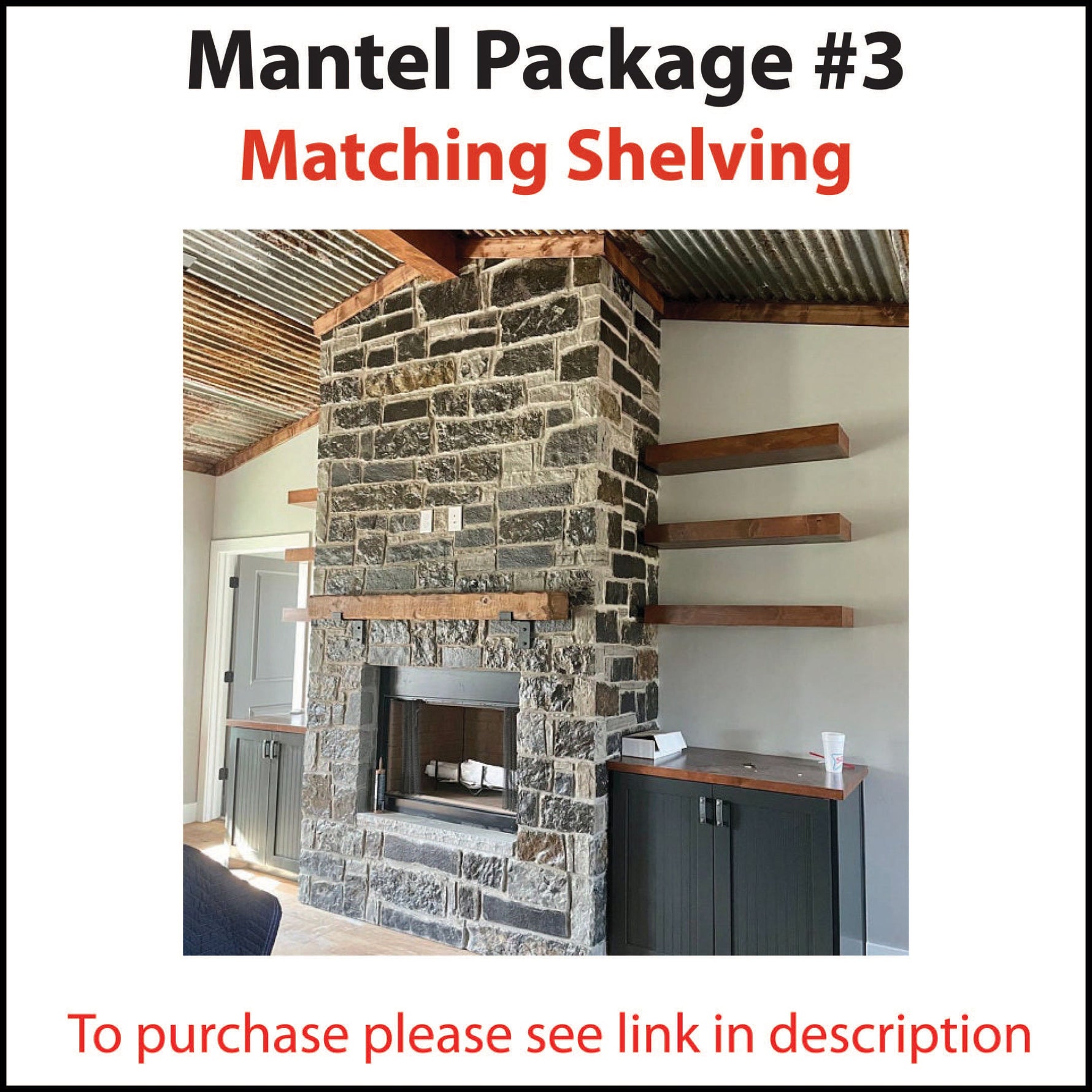 Rustic Fireplace Mantel with Metal Brackets