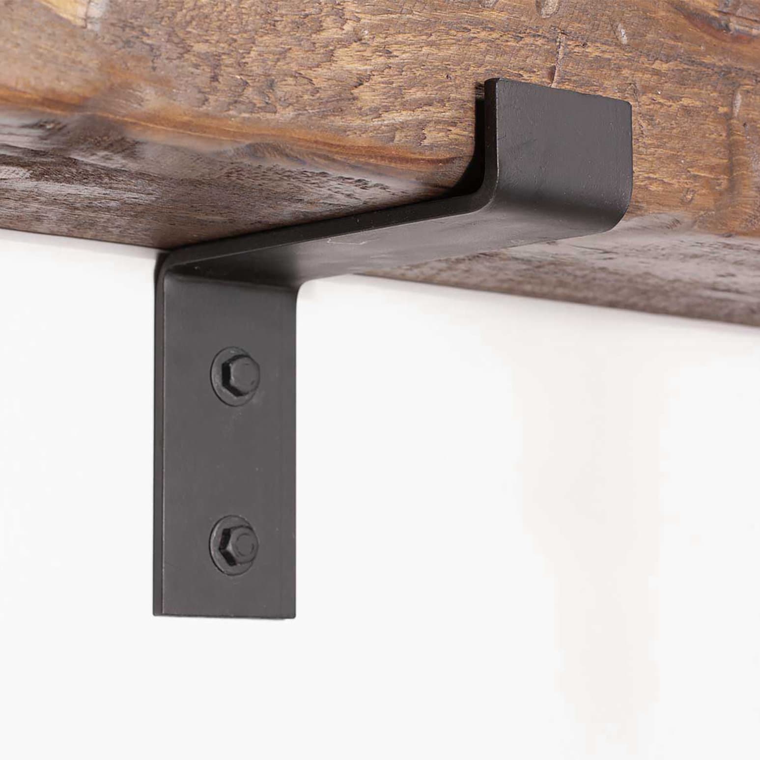 Rustic Fireplace Mantel with Metal Brackets