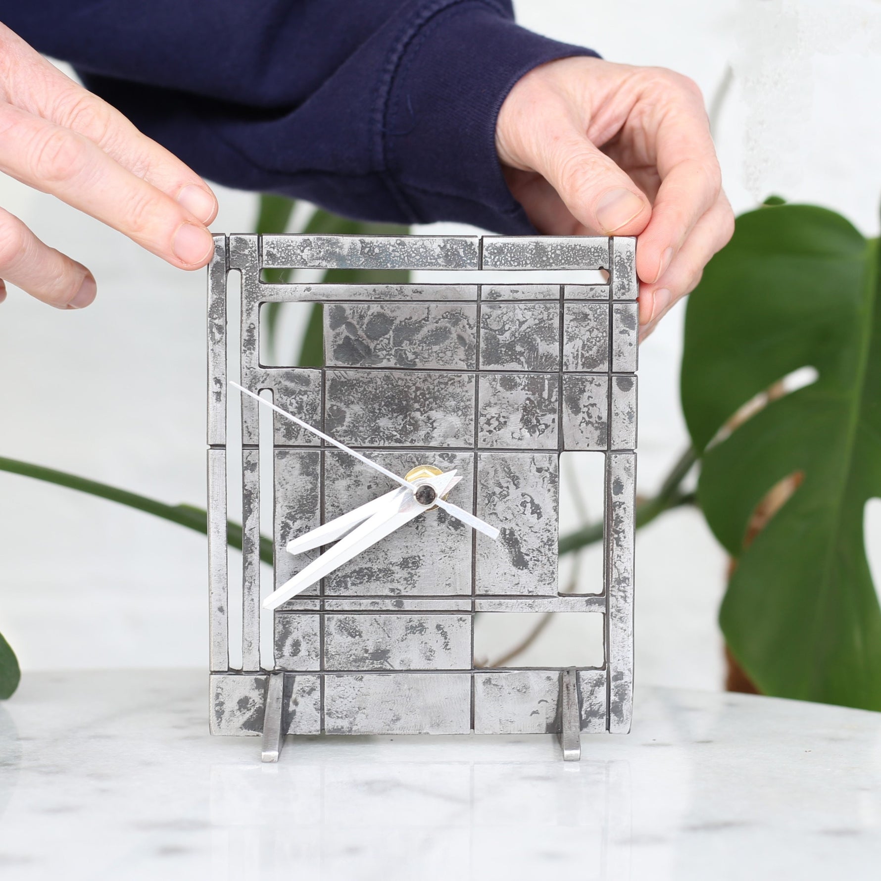 11th Anniversary Steel Clock, Traditional Wedding Gift, Handmade Desk Clock with Dials, Analogue Mechanism Timepiece Couples Gift Hooks