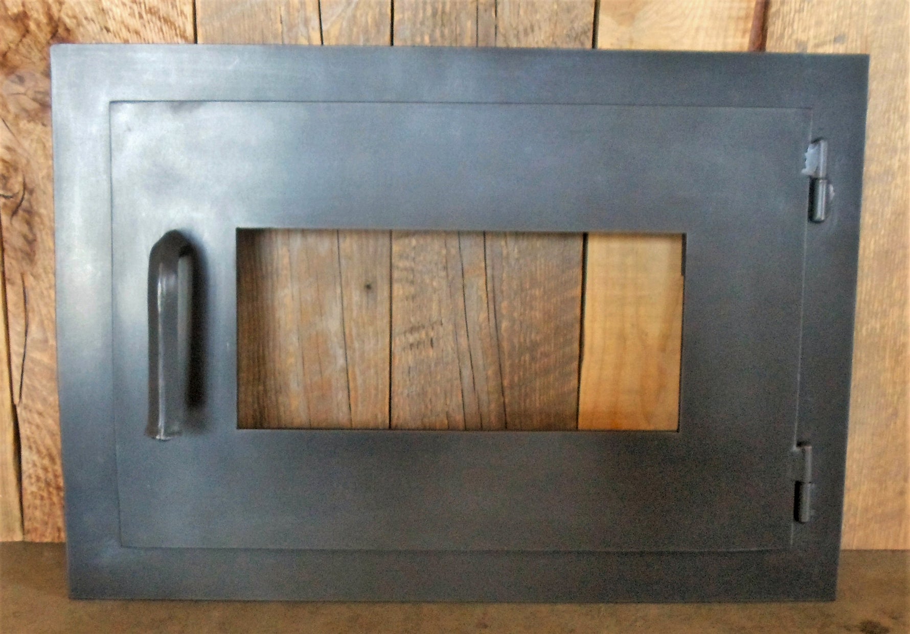 Custom Modern Rectangle Hinged Pizza Oven Door with 4 sided jamb simple sleek modern with large window