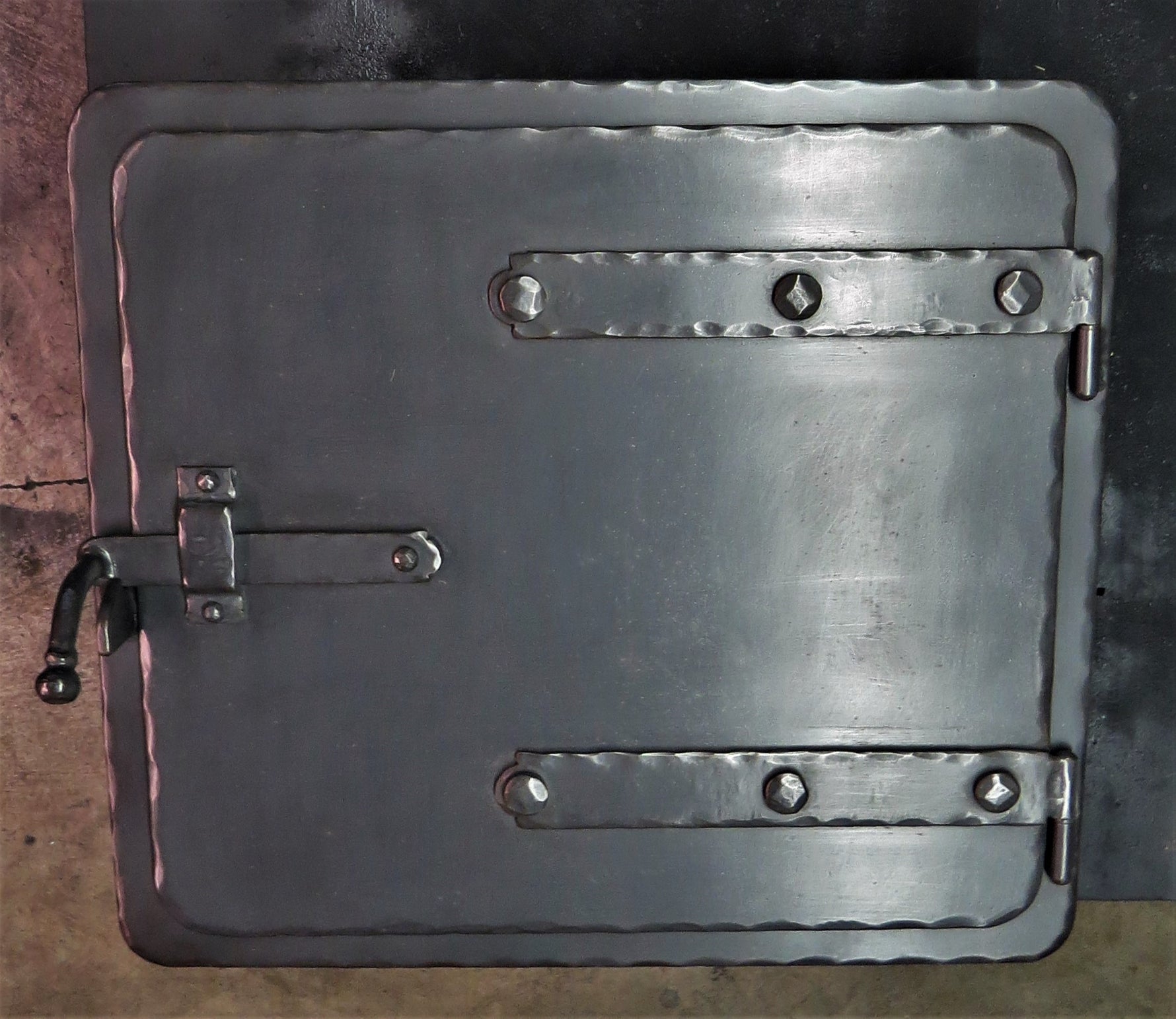 rustic farmhouse square pizza oven door with latch